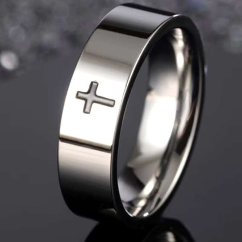 Wholesale Custom Stainless Steel Christian Jewelry Ring 18K Gold Plated Ring Fashion Minimalist Cross Ring for Men Women