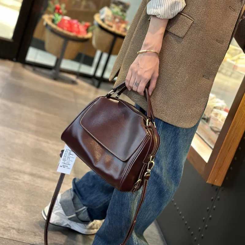 Genuine leather retro bag 2024 new casual versatile crossbody bag premium sense single shoulder pillow bag handbagW250512