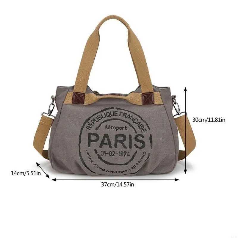 Women Canvas Letter Crossbody Bag Fashionable Shoulder Handbag with Ample Space and Adjustable Strap for Daily EssentialW250512