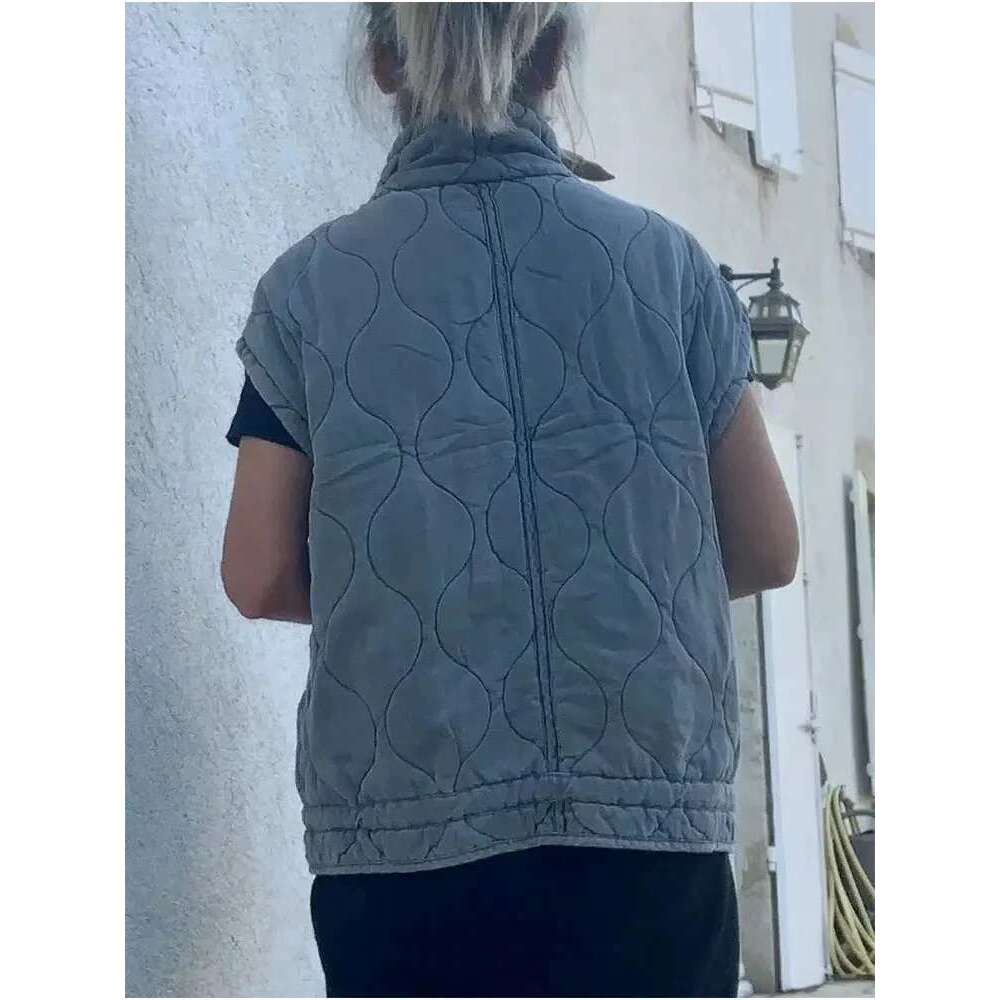 Nlzgmsj 2024 Autumn Winter Women Pocket Cotton Jacket Vest Sleeveless Stand Neck Zipper Waistcoat Loose Female Streetwear