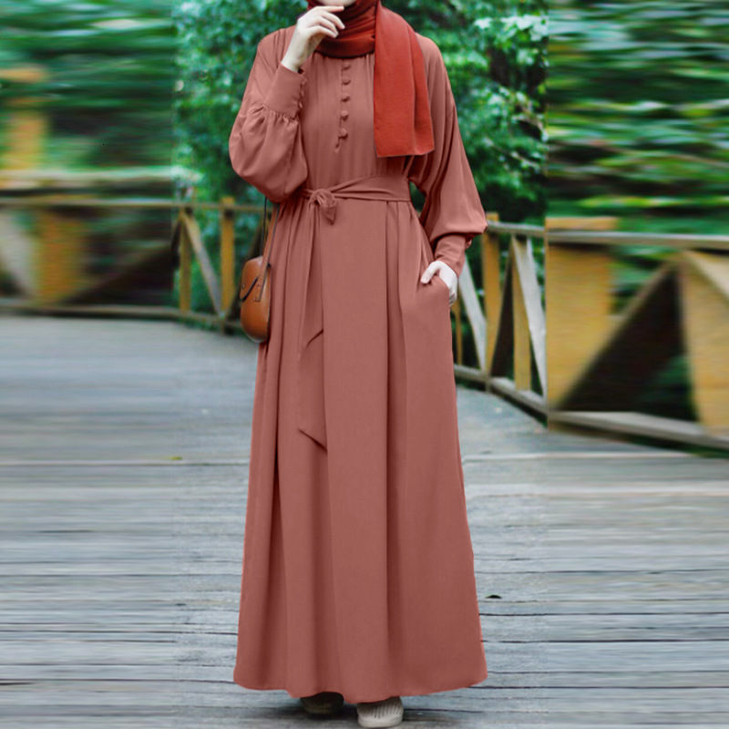 ZANZEA Womens Autumn Sun Skirt Muslim Headband Abaya Dubai Robe Elegant Long Sleeve Party Maxi Vestidos Kaftan 241111