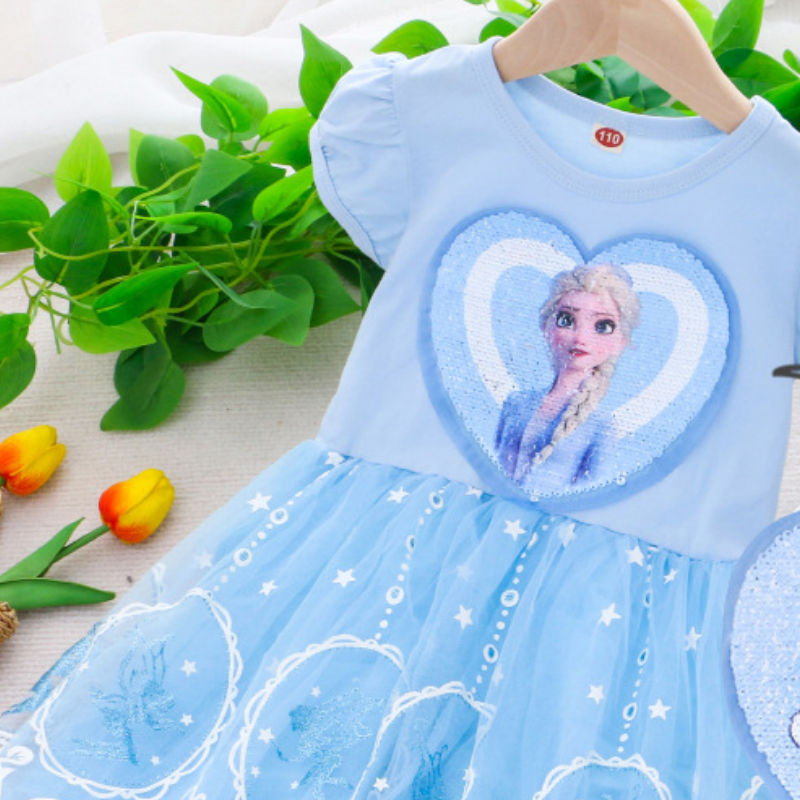 DISNEY Elsa princess dress toddler designer clothes Girls' dress with short sleeves for summer style princess clothes net skirt performance pure 