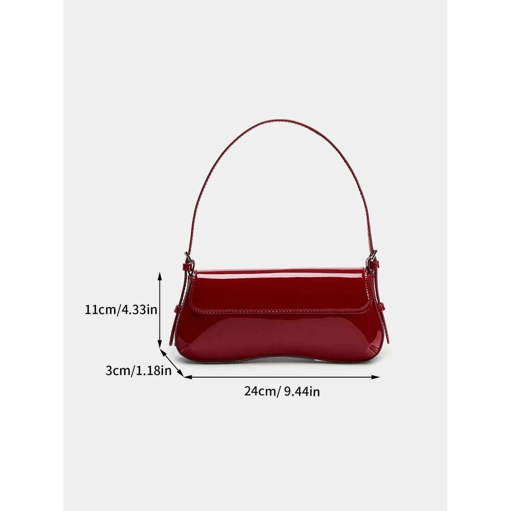 Red Baguette Underarm Bag New Fall 2024 Fashion Simple Commuter Clamshell Vintage Shoulder Bag