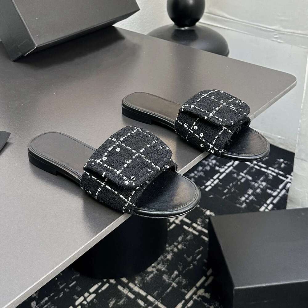 Women Size35-41 Denim Slippers Low Heels Sewing Summer Slides Genuine Leather Leisure Designer Shoes Zapatillas De Mujer