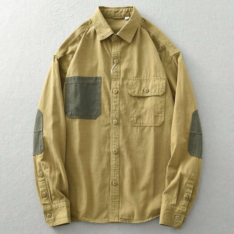 Men's Long Sleeve Autumn Color Patchwork Casual Shirt