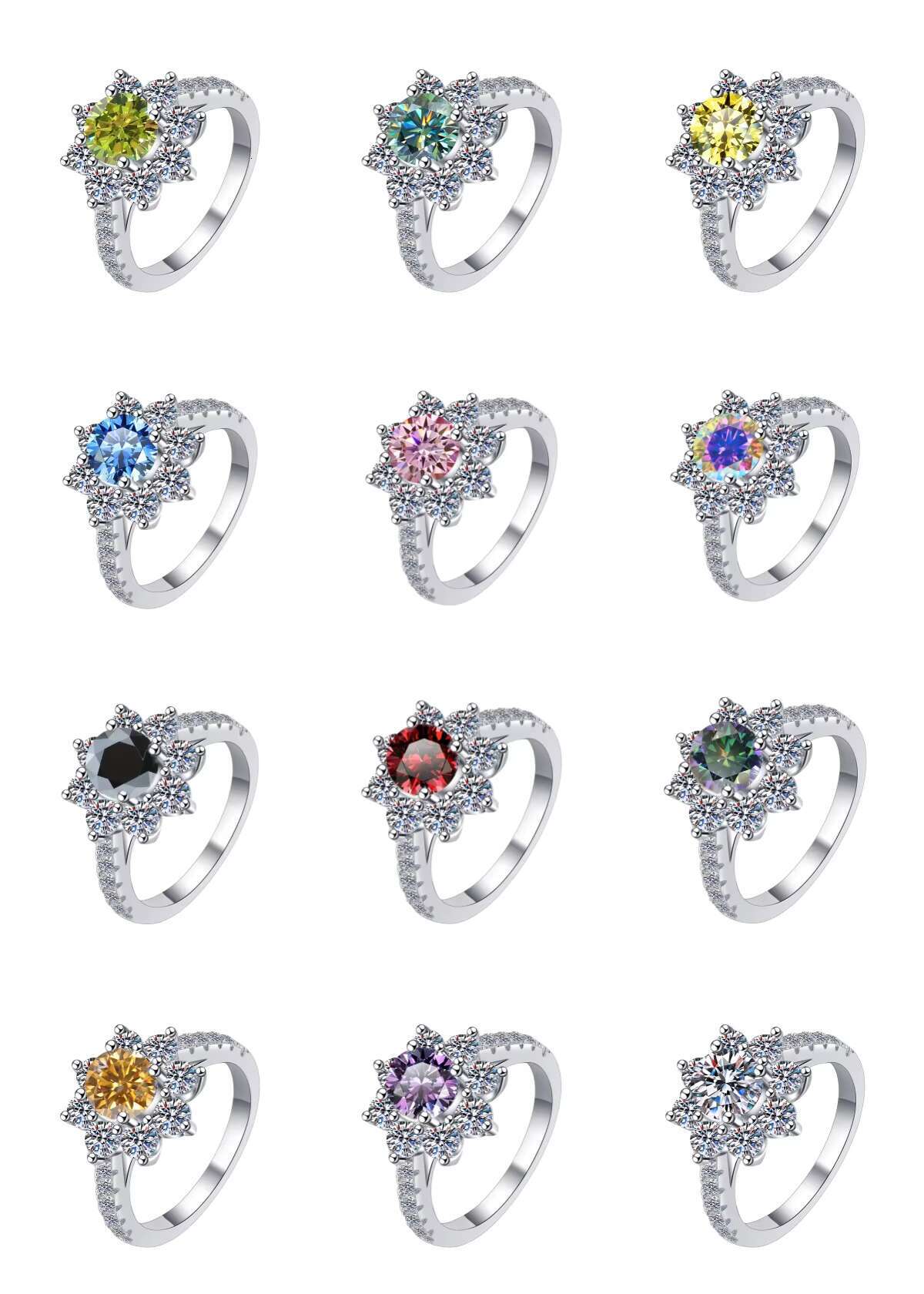 Fine Jewelry Wedding Engagement Ring Flower Shape Blue Diamond VVS1 Moissanite S925 Sterling Silver Ring for Woman Ladies