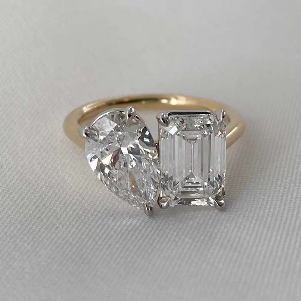 Fine Bijoux Bague Emerald Cut Moissanite Diamond Woman Engagement 925 Silver 18K Gold Rings Custom Jewellery Manufacturer