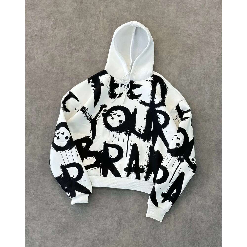 Trendy Letter Graffiti Print Hoodie Classic Retro Skateboard Hip Hop Street Casual Oversized Sweatshirt Haruku Sports Designer