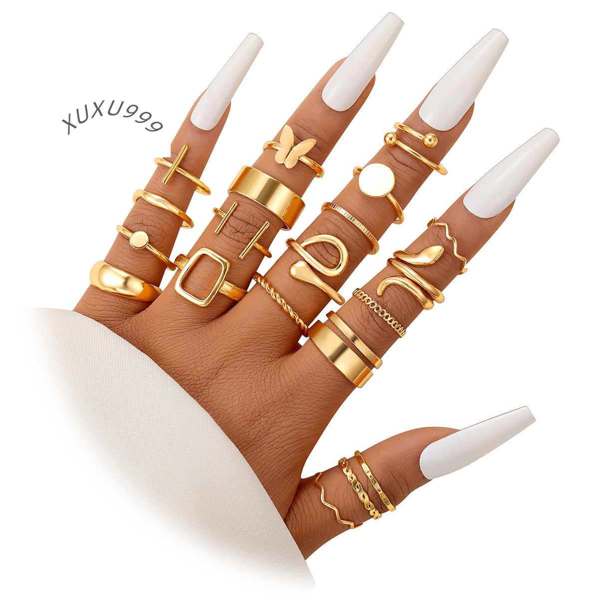 20 Sets Luxury Stainless Steel Finger Ring Gold Light Snake Butterfly Female Hand Decoration Seniors Engagement Ring Europe