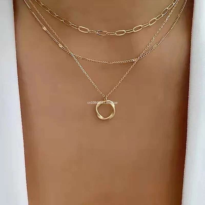 Pendant Alloy with Circle and Star, Multilayer Necklace, Vintage Women's Jewelry, Necklace