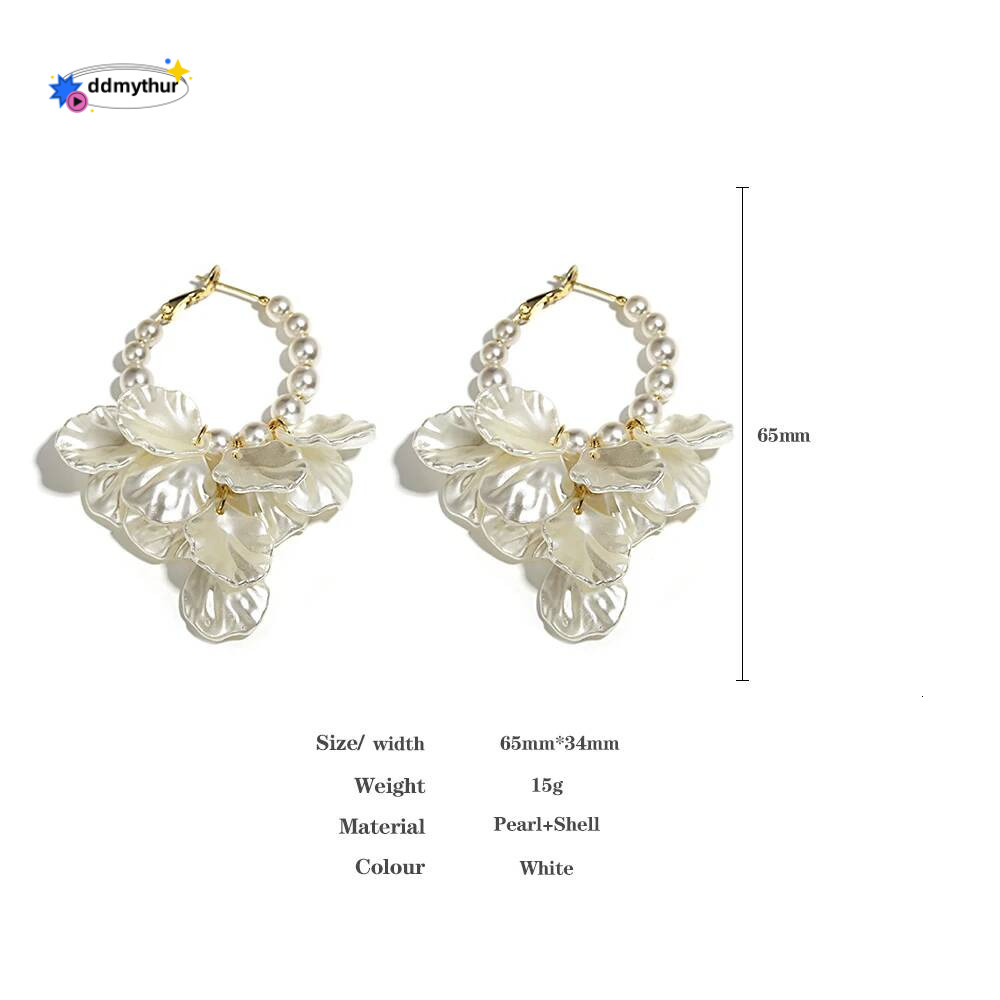 AENSOA Korean White Acrylic Flower Pearl Hoop Earring for Women Fashion Petal Floral Pendientes Earrings Statement Jewelry 2024 ddmythur