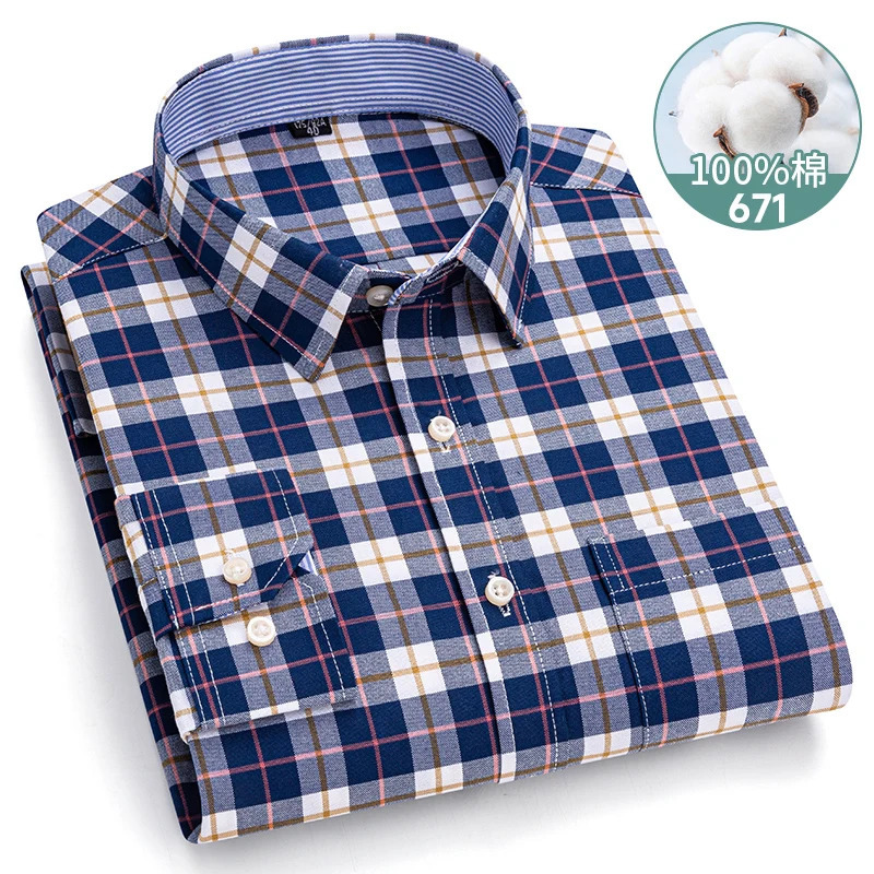 7XL-6XL-5XL Mens Long Sleeve Shirt 100% Oxford Cotton Soft Comfortable Classic Stripe Grid Solid Color Purple Casual Party Top 250509