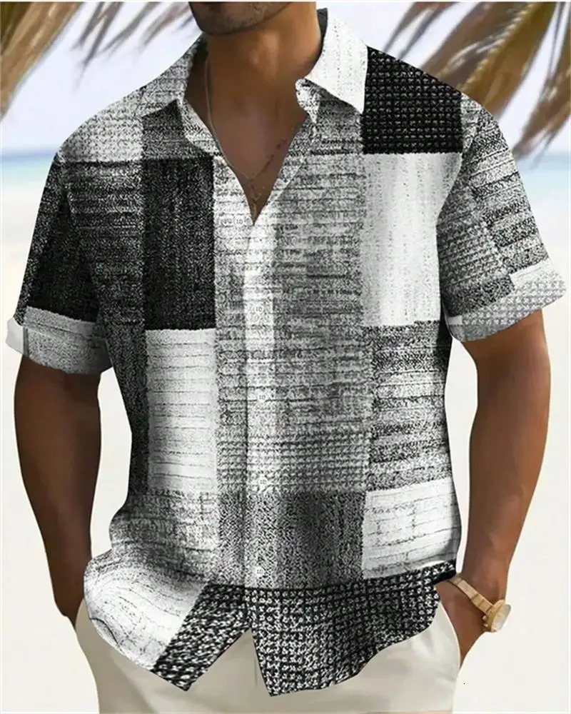 2025 Color Block 3D Printed Mens Shirts Button-down Lapel Short Sleeve Shirt Large Size 5XL High quality Hawaiian Beach Tops 250509
