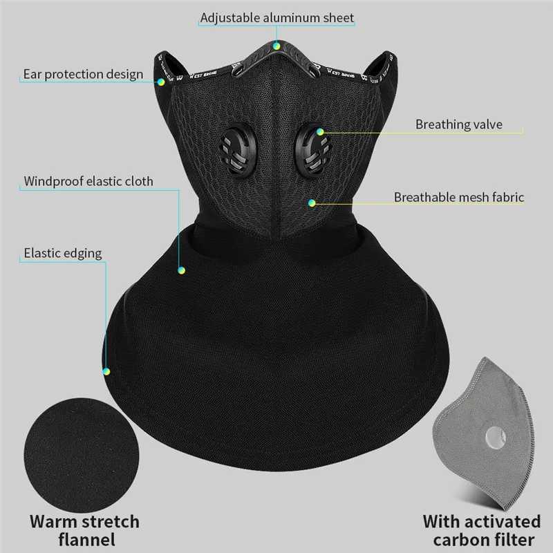 WEST BIKING Winter Warm Cycling Mask With Activated Carbon Filter Face Cover Outdoor Sports Running Skiing Face Cover ScarfW250512