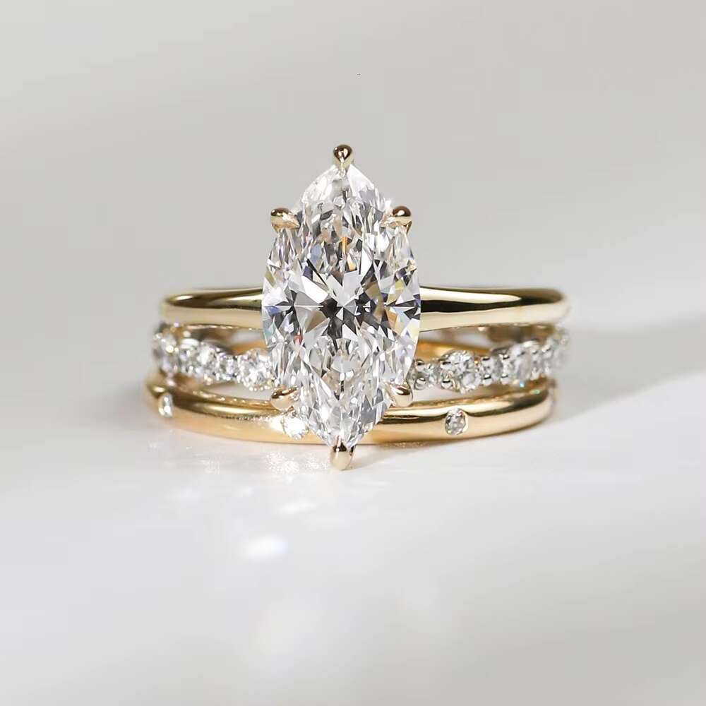 Fine Bijoux Bague Emerald Cut Moissanite Diamond Woman Engagement 925 Silver 18K Gold Rings Custom Jewellery Manufacturer