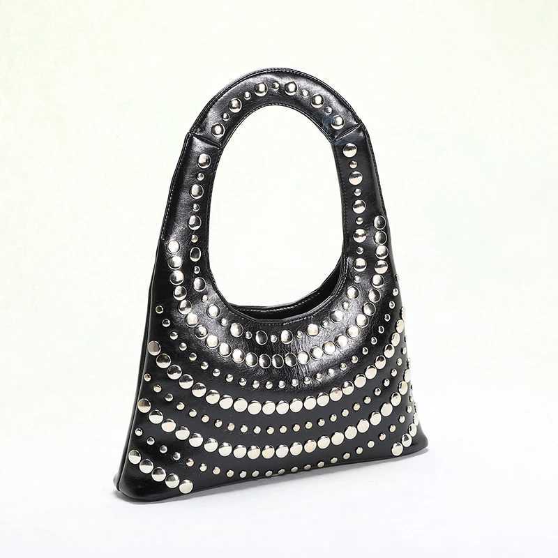 Brand design U-shaped underarm bag rivet inlaid trendy bag womens shoulder bag Punk Style Motorcycle Bag Ladies Tote PursesW250512