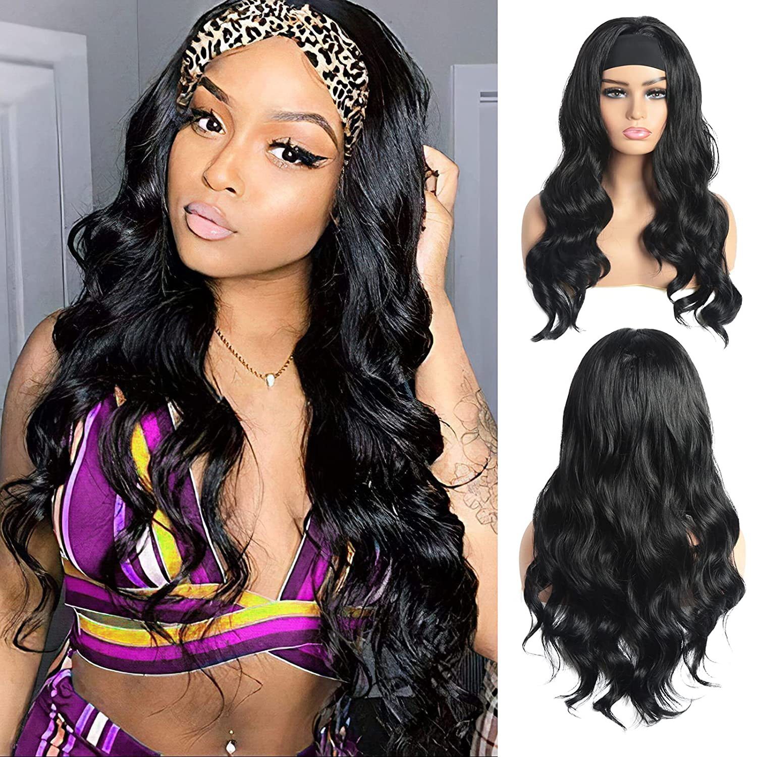 wig Headband ice silk headband big wavy long curly hair synthetic wig headband headband wig