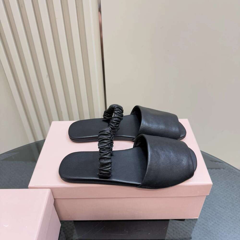 Women Genuine Leather Sandals Leisure Flats Elastic Band Summer Solid Colors Slippers Designer Shoes Zapatillas De Mujer