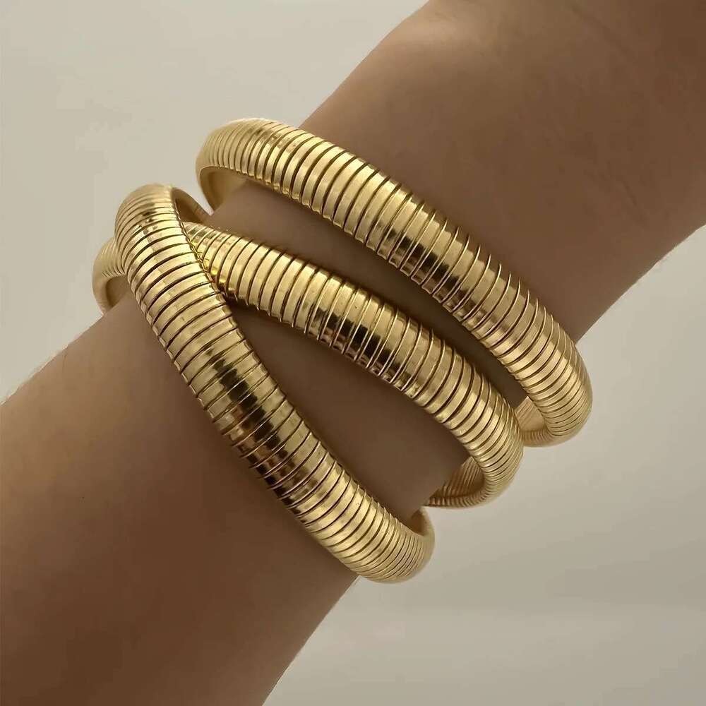 Vintage Gold Color Bangles For Women Chunky Stretch Thick Metal Wide Wristband Bracelets Set Fashion Unisex Jewelry Gifts 2025