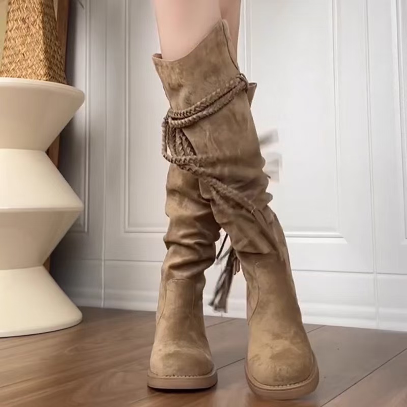 Knee Boots For Women Real Leather Kitten New Heels Winter Shoes 2025 Ins Fashion Vintage Office Lady Daily Dress