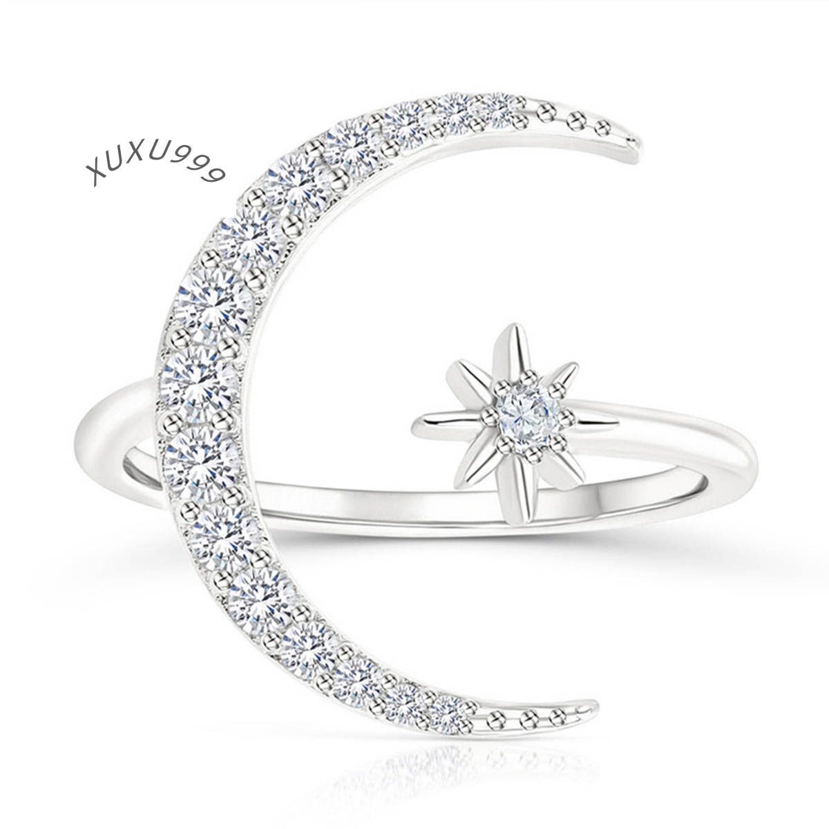 CANNER New Design S925 Sterling Silver Fashion CZ Zirconia Jewelry Wholesale Moon Star Adjustable Ring for Women