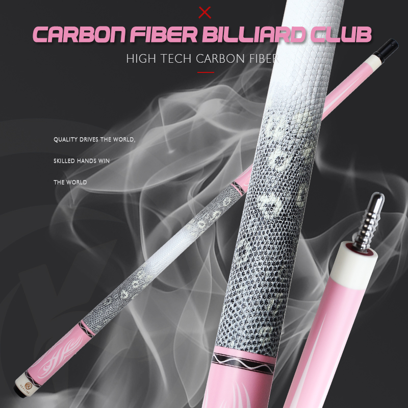 OKHEALING 12.4mm Break Cue Tip Black Technology Carbon Fiber Shaft Butt 147cm 19~20oz Radial Pin Joint Pink Billiard Cue Pool Game Cues