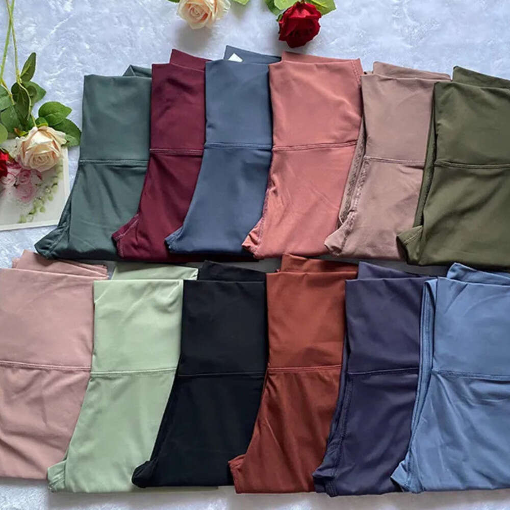 Solid Color High Waist Women Yoga Pants Lycra Fabric Gym Wear Elastic Leggings Fiess Lady Outdoor Sports Trousers