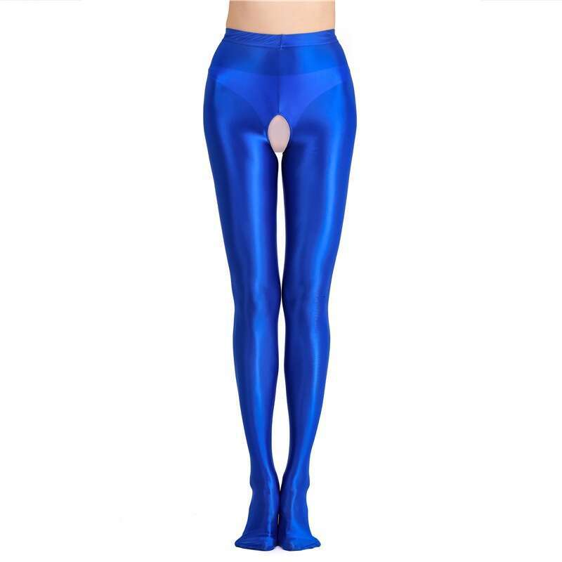 Patent Leather Sexy Lingerie Internet Celebrity Silk Lubricant Glossy Large Size Open Cut Non Removable Jumpsuit Pantyhose Sexy A KQ