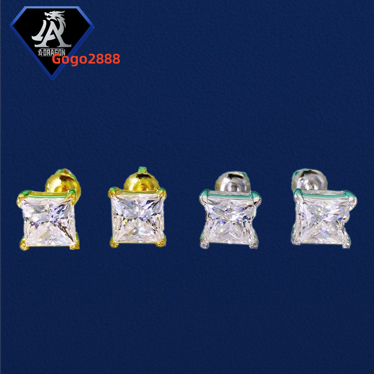 New Arrival Unisex VVS Princess Cut Moissanite 925 Sterling Silver Hip Hop Earrings Fast Shipping