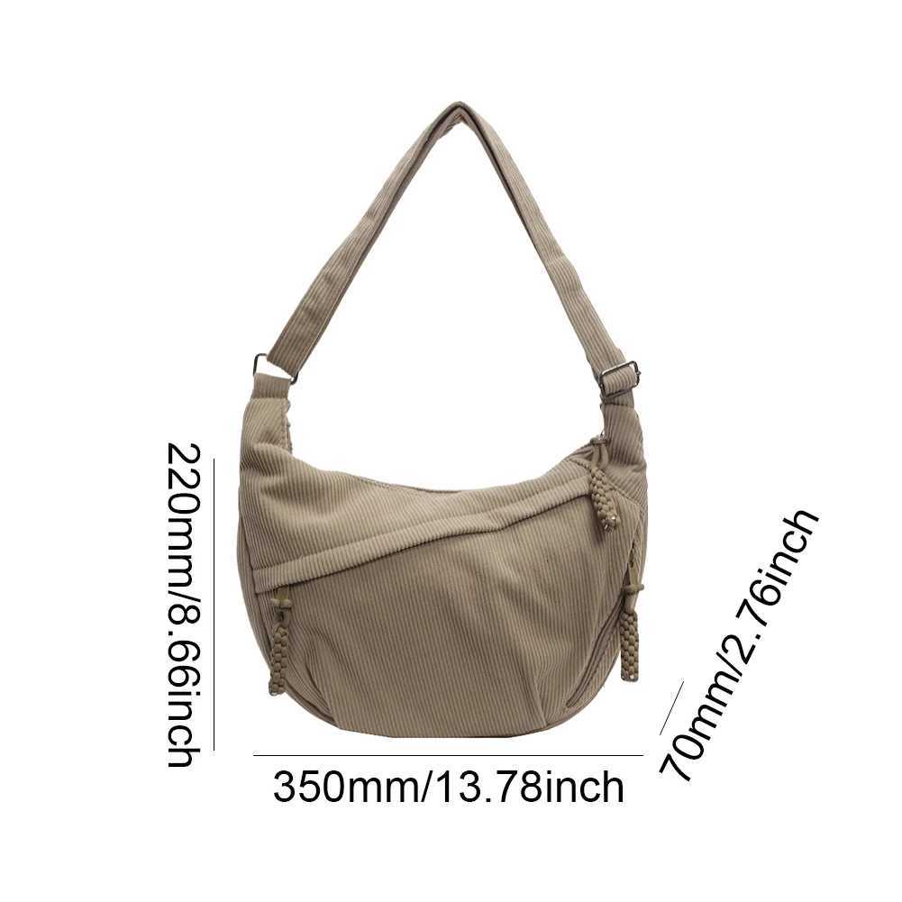 Corduroy Crossbody Bag Solid Color Women Crescent Bag with Pockets Handbag Everyday Sling Bag for School Travel WorkXJ250512