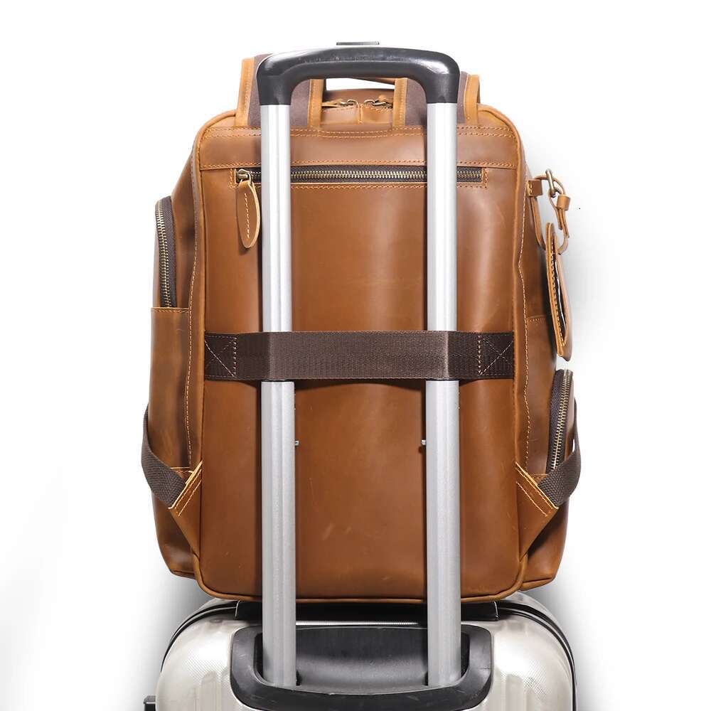 LUOKIR New Genuine Large Capacity Multifunctional Crazy Horse Leather Backpack Travel Business Laptop Bag
