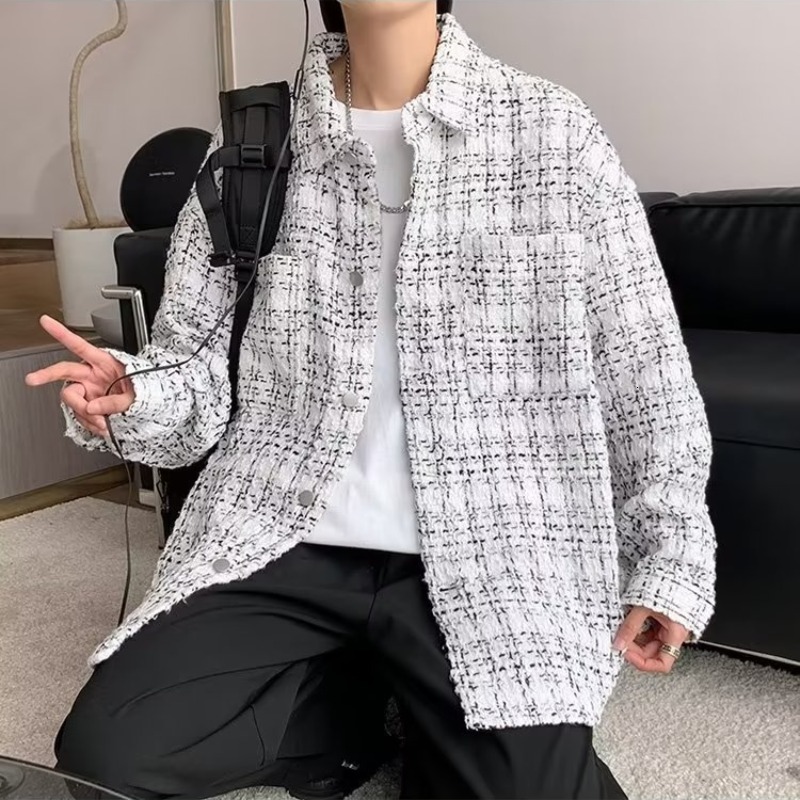 China-Chic Coat Men's 2025 New Korean Fashion Loose Casual High class Small Fragrant Plaid Jacket Top