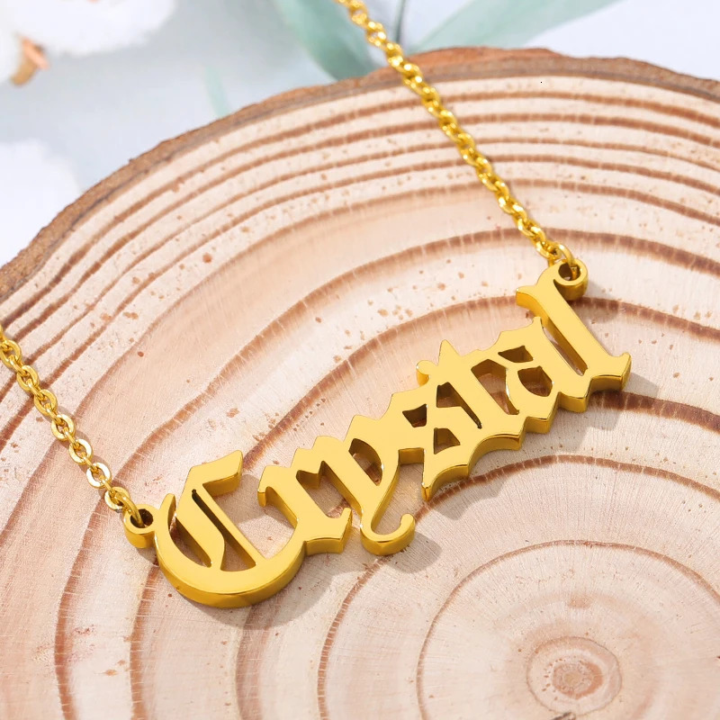 Personalized Old English Font Name Necklace For Women Custom Stainless Steel Chain Pendant Choker Jewelry Gift Bijoux Femme 250512
