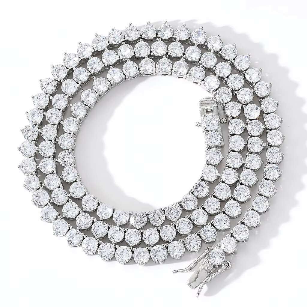 Hip Hop Real Gold Plated 4mm Zircon Tennis Chain Necklace Iced Out Cz Fashion Jewelry