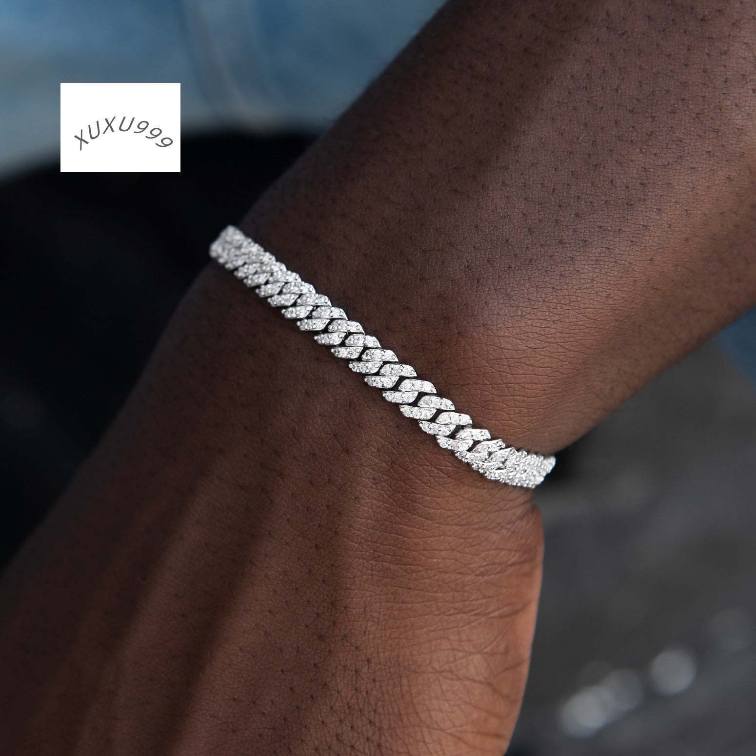 Hip Hop 6mm 925 Sterling Silver VVS D Color Moissanite Cuban Miami Link Bracelet Iced Out ced Out tennis link Chain Bracelet