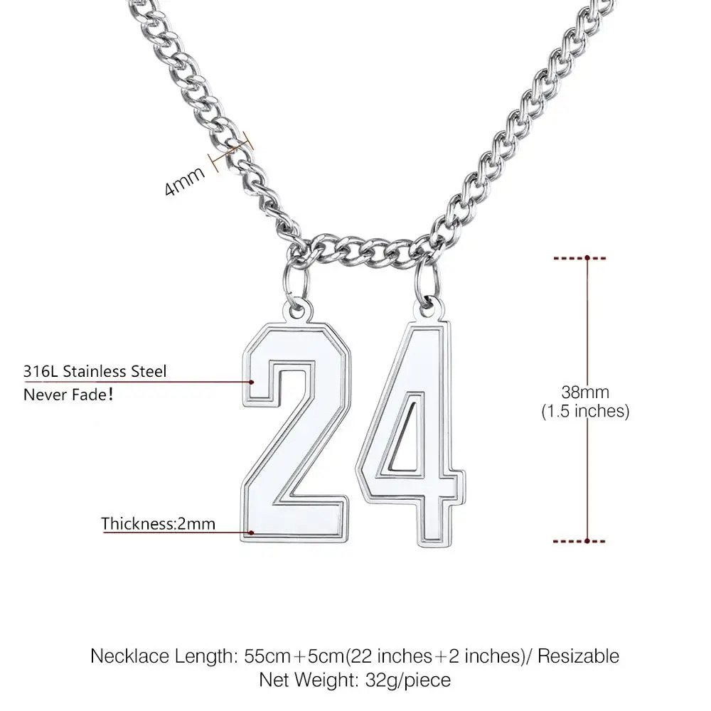 U7 Stainless Steel Custom Numbers Necklace Lucky Number Baseball Soccer Football Basketball Star Player Fans Unisex Jewelry Gift 250512