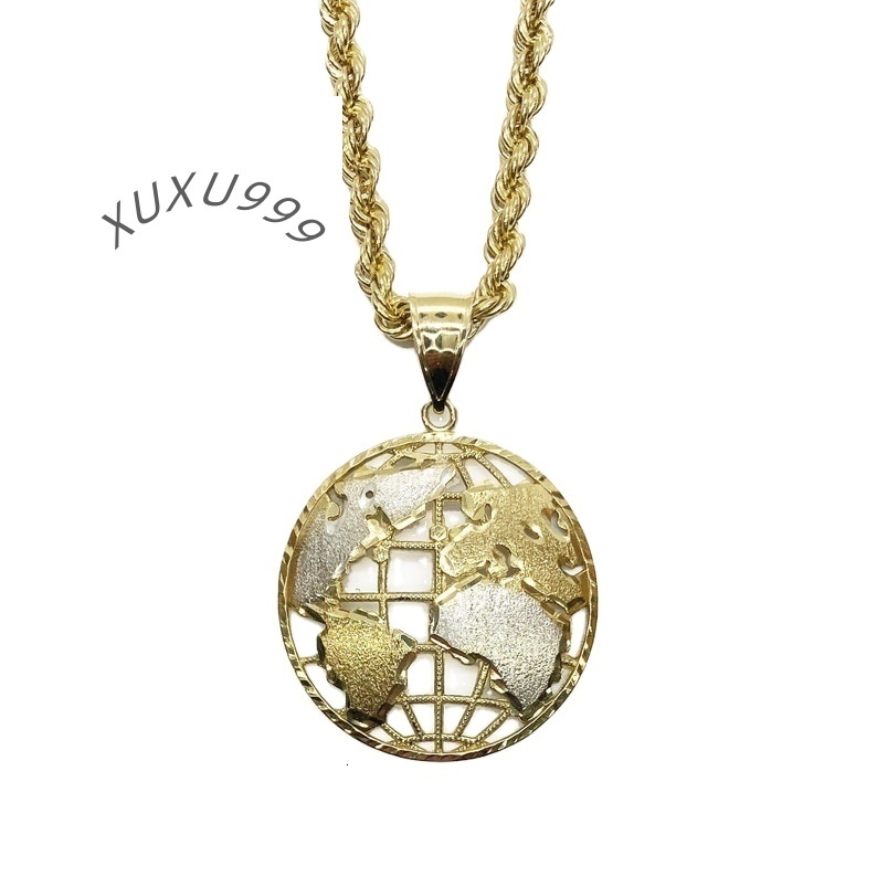 14k Gold Plated World Globe Earth Round Circle Pendant Necklace for Boy Men / Classic Map Charm Gift Global Jewelry