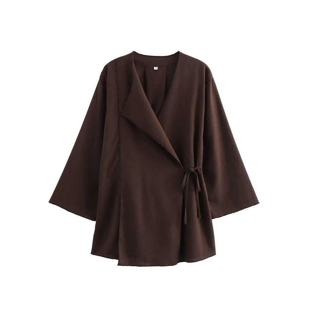 TFMLN Fashion Linen 2 Pieces Women 2024 Spring Summer Kimono Style Loose Lace Up Shirts Tops Women's Wide Leg Pants Sets