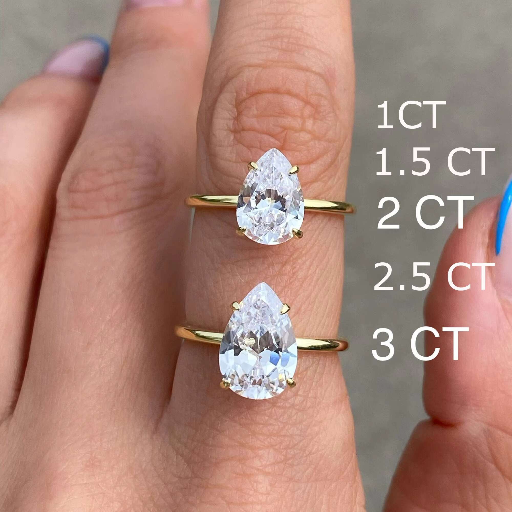 18K Gold Plated Custom Women 925 Sterling Silver Pear Cut Vvs1 Moissanite Engagement Rings