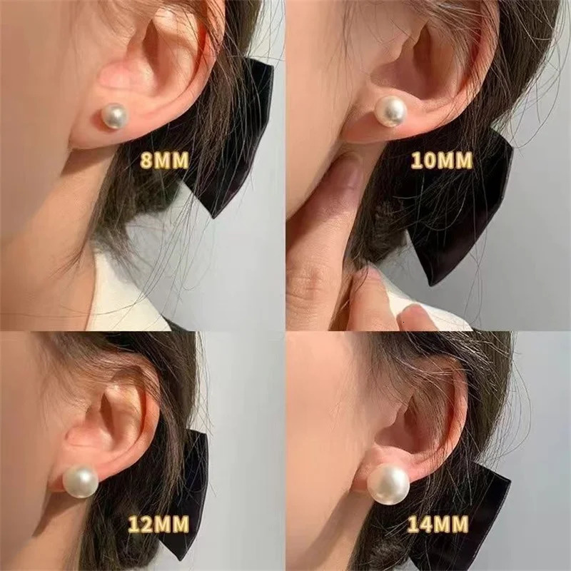 Somilia- Wholesale 8-14mm High Quality Japan Style Round White Pearl and 925 Sterling Silver Stud Earrings for Women One pair 250512