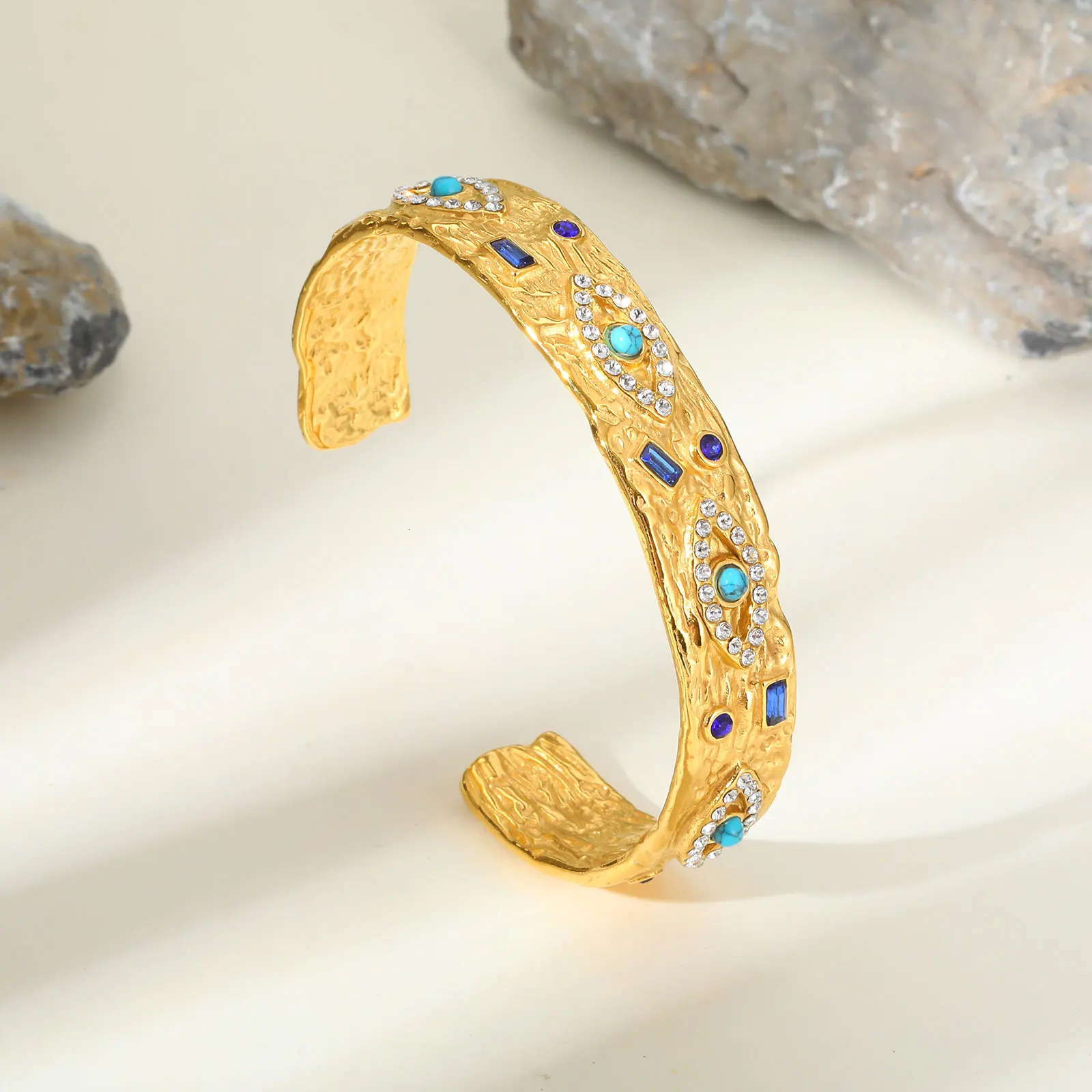 Vnox y Zircon Cuff Bracelet For Women Waterproof Stainless Steel Jewelry Eye Bracelets Stone Never Lose Mothers Day Gift 250512