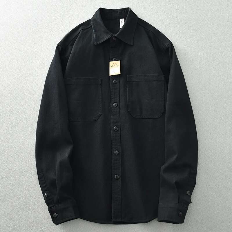 Vintage Washed May Khaki Men's Long Sleeve Base Lapel Cotton Loose Casual Cargo Shirt