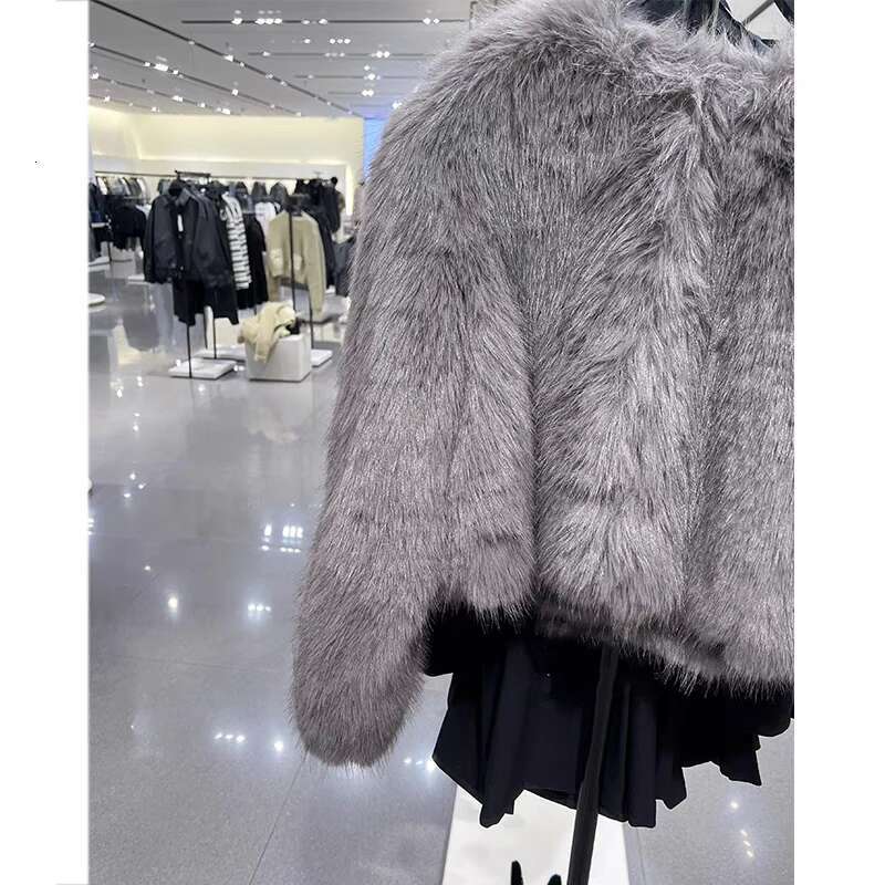 Spring Women's Cardigan Round Neck Pocket Fur Coat Solid Loose Suede Jacket Streetwear Vintag Outerwear