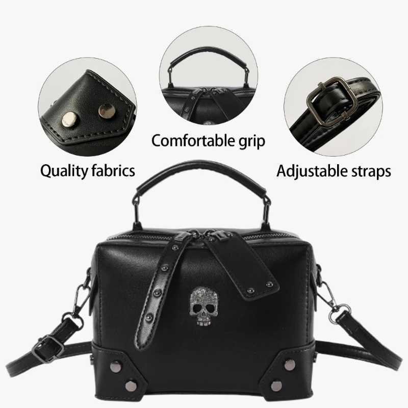 Top Handle PU Leather Crossbody Bag Punk Skull Crosses Small Shoulder HandbagW250512