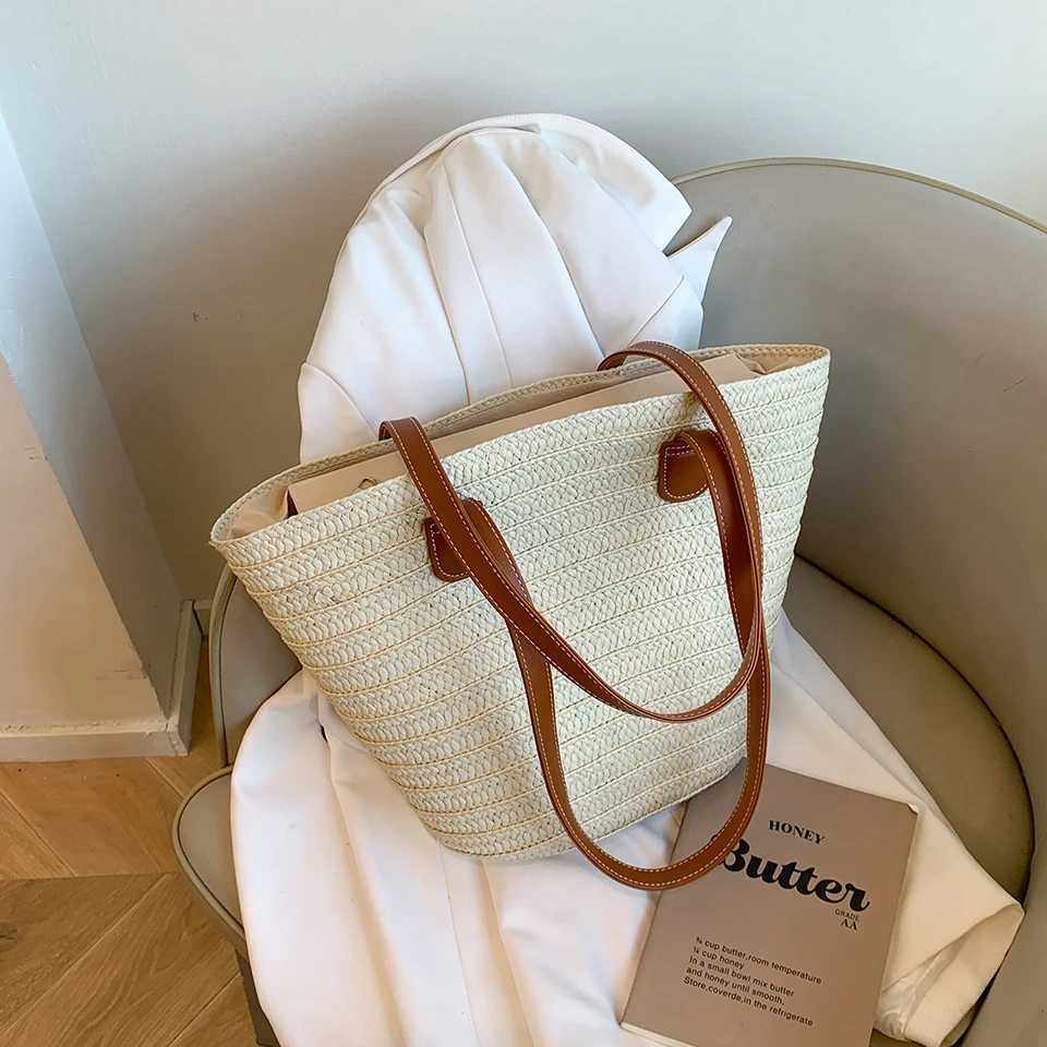 Womens Straw Woven Beach Bag Large Capacity Shoulder Tote Summer Fashion Designer Shopper Handbag Lightweight BasketW250512