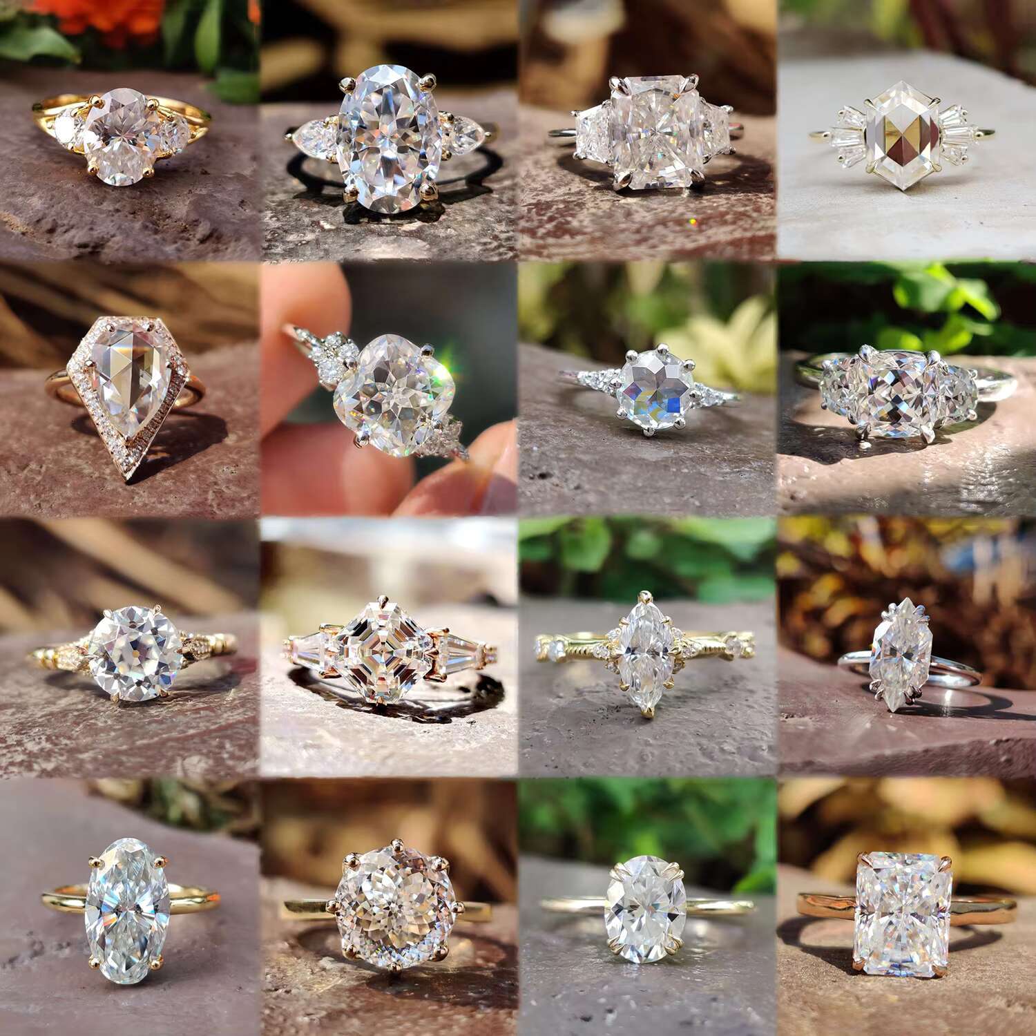 Wholesale Vvs Moissanite 10K 14K 18K Solid Yellow Gold Engagement Wedding Rings for Women Diamond Emerald Radiant Oval Cut Ring