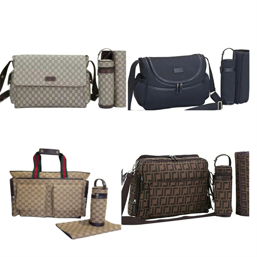 Designer diaper bag Waterproof Mom Bag 3 set Diaper bag Baby Baby Zipper Brown plaid print C32