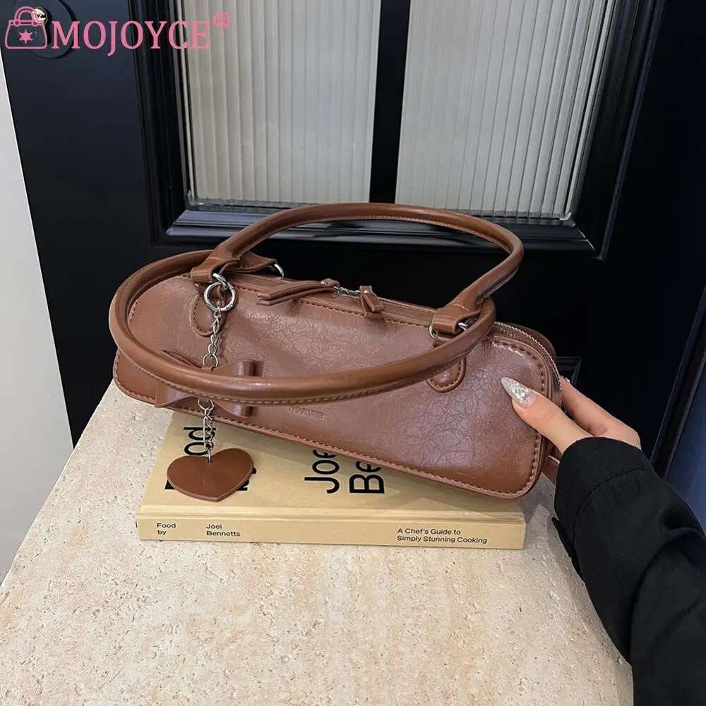 Women PU Underarm Fashion Solid Color Elegant Hobo With Heart Pendant Top Handle Bag Stylish Shoulder Purse