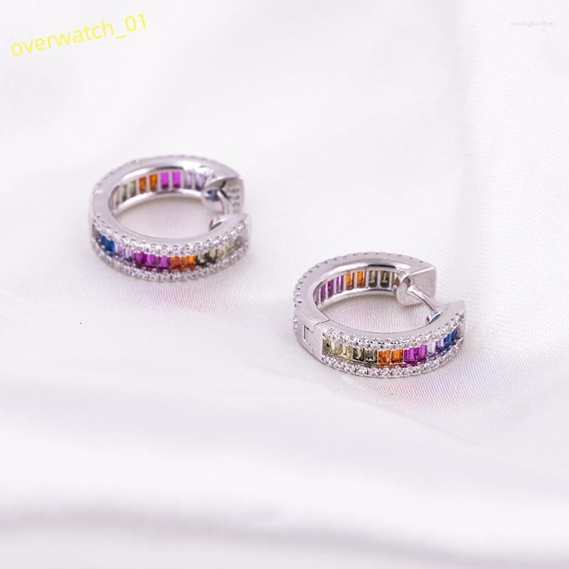 Stud Earrings VARY 925 Sterling Silver Fashion Round Color Zircon Hoop Trend Sweet And Simple Ladies Rainbow Matchi