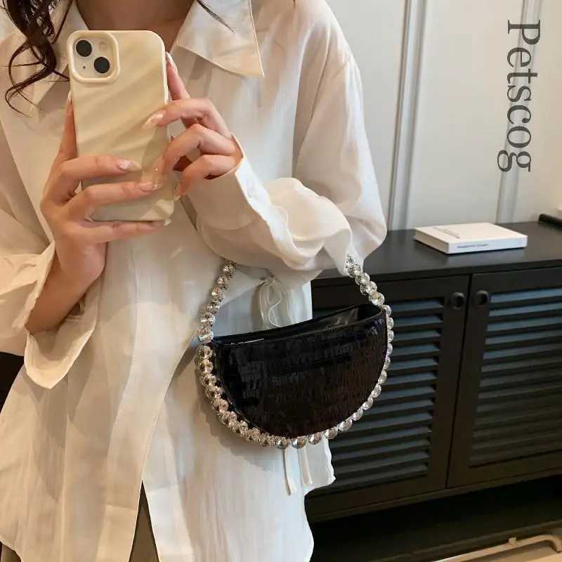 Women Round Handle Mini Sequin Clutch Women 2024 New Y2K Fashion Luxury Brand Diamonds Evening Underarm Shoulder Bag HandbagsW250512